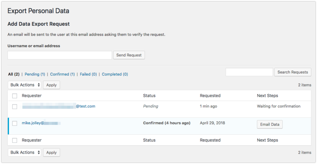 Экспорт персональных данных в WordPress